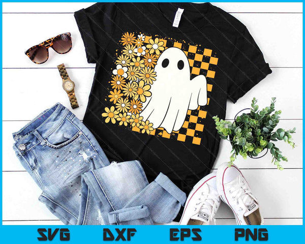 Retro Floral Pumpkin Ghost Spooky Season SVG PNG Digital Printable Files