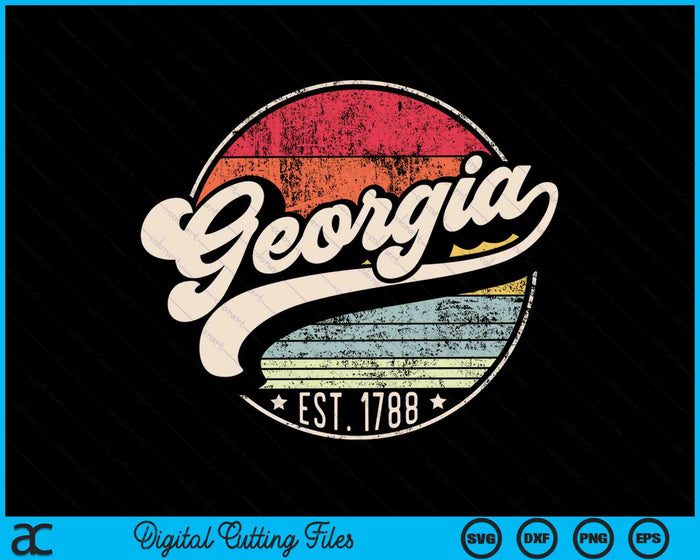 Retro Georgia Est 1788 Home State GA 70s Style Sunset SVG PNG Digital Cutting Files