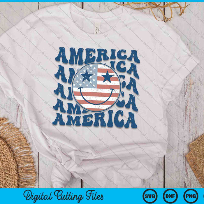 Retro Groovy America USA Smile Face Patriotic 4th Of July SVG PNG Digital Cutting Files Retro Groovy America USA Smile Face Patriotic 4th Of July SVG PNG Digital Cutting Files