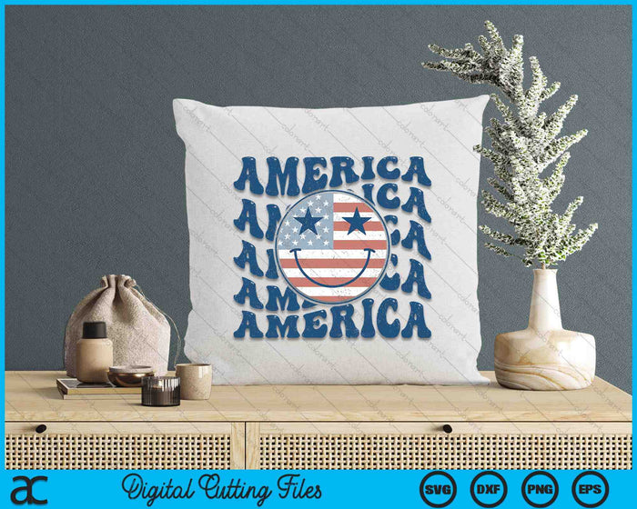 Retro Groovy America USA Smile Face Patriotic 4th Of July SVG PNG Digital Cutting Files Retro Groovy America USA Smile Face Patriotic 4th Of July SVG PNG Digital Cutting Files