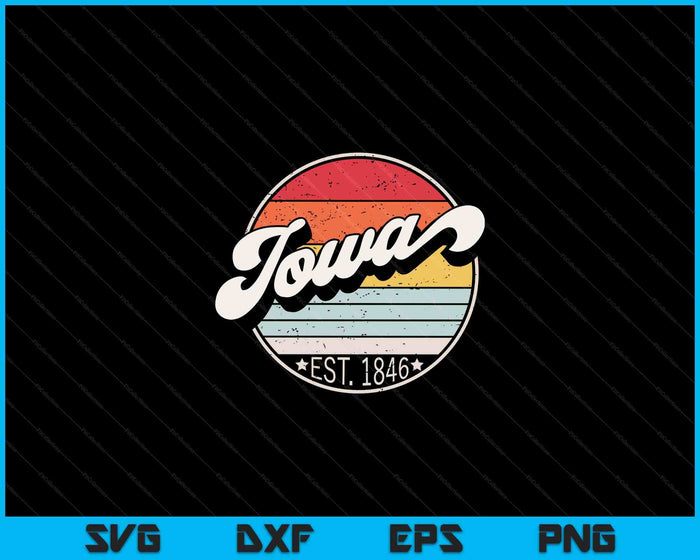 Retro Iowa Home State IA Cool 70s Style Sunset SVG PNG Cortando archivos imprimibles Retro Iowa Home State IA Cool 70s Style Sunset SVG PNG Cortando archivos imprimibles