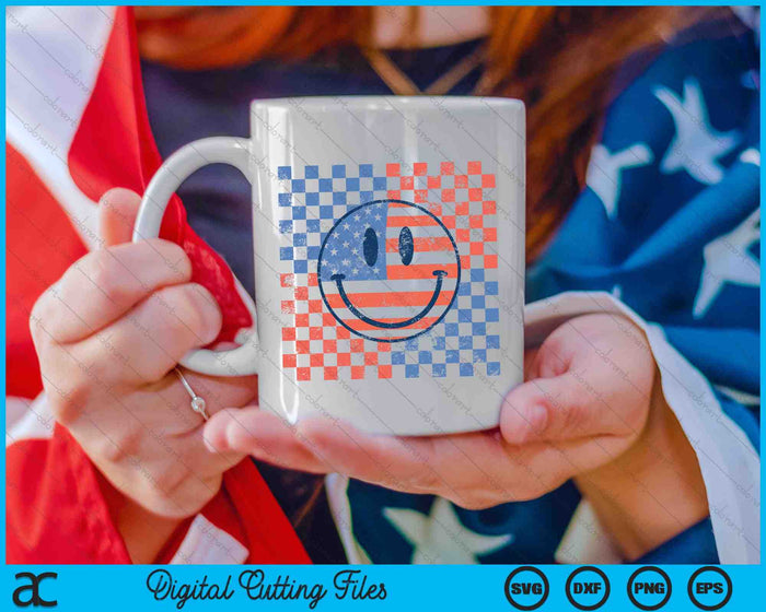 Retro Smiley Face American Flag 4th Of July Patriotic SVG PNG Digital Cutting File Retro Smiley Face American Flag 4th Of July Patriotic SVG PNG Digital Cutting File