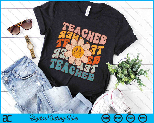 Retro Teacher Daisy Colorful School Teacher SVG PNG Digital Cutting Files