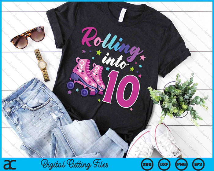 Rollin' Into 10 Roller Skating Rink 10th Birthday SVG PNG Digital Cutting Files Rollin' Into 10 Roller Skating Rink 10th Birthday SVG PNG Digital Cutting Files