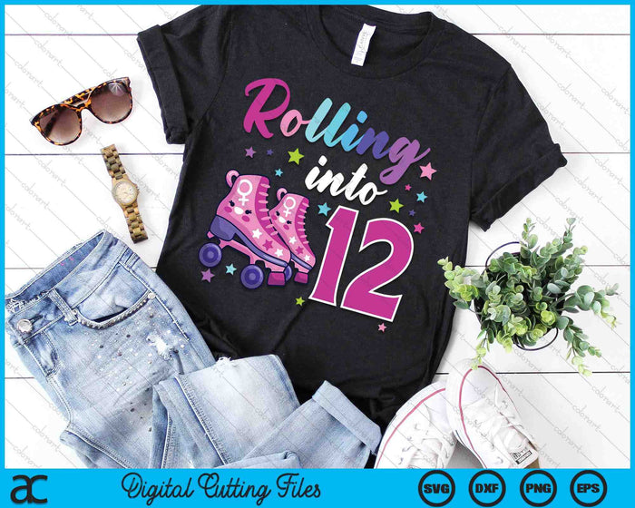 Rollin' Into 12 Roller Skating Rink 12th Birthday SVG PNG Digital Cutting Files Rollin' Into 12 Roller Skating Rink 12th Birthday SVG PNG Digital Cutting Files
