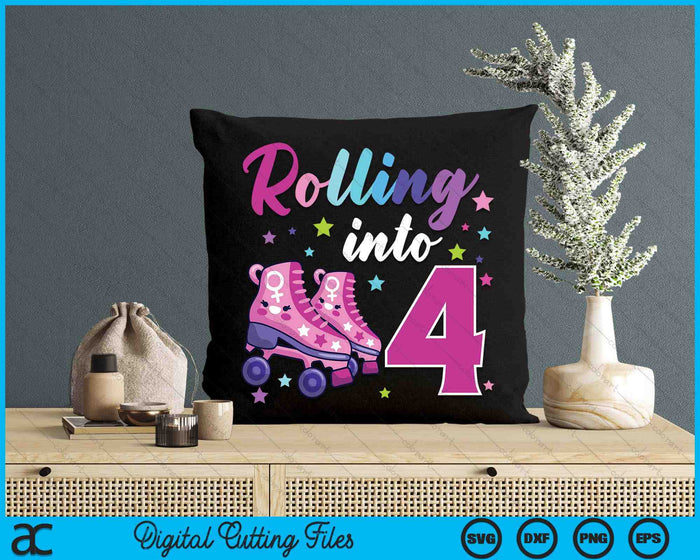 Rollin' Into 4 Roller Skating Rink 4th Birthday SVG PNG Digital Cutting Files Rollin' Into 4 Roller Skating Rink 4th Birthday SVG PNG Digital Cutting Files