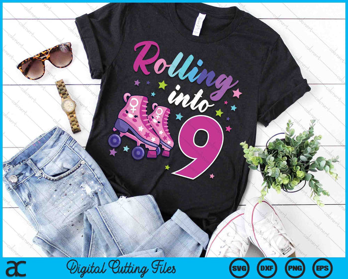 Rollin' Into 9 Roller Skating Rink 9th Birthday SVG PNG Digital Cutting Files Rollin' Into 9 Roller Skating Rink 9th Birthday SVG PNG Digital Cutting Files
