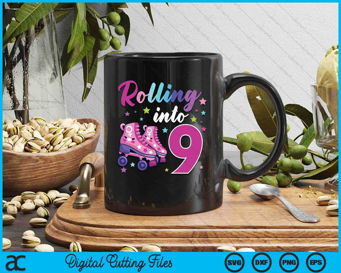 Rollin' Into 9 Roller Skating Rink 9th Birthday SVG PNG Digital Cutting Files Rollin' Into 9 Roller Skating Rink 9th Birthday SVG PNG Digital Cutting Files