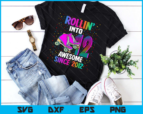 Rollin into 12 Awesome 2012 Roller Skating 12th Birthday SVG PNG Digital Cutting Files
