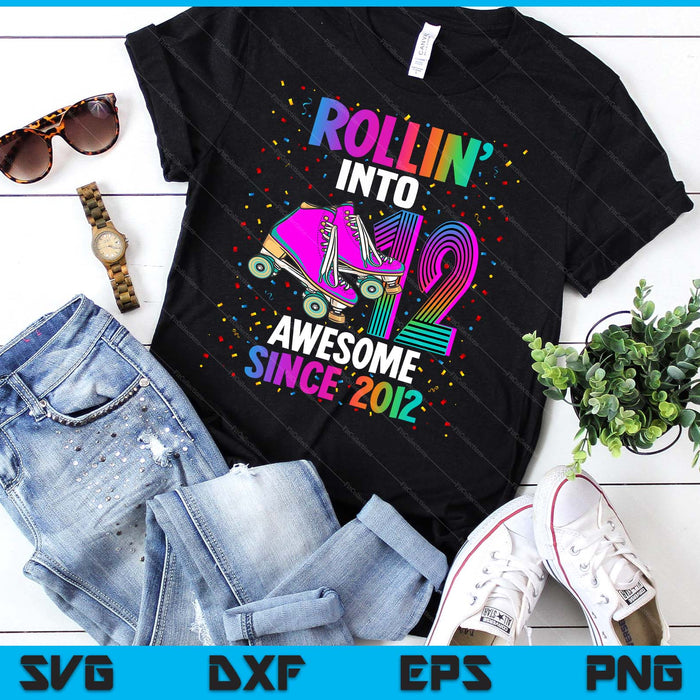 Rollin into 12 Awesome 2012 Roller Skating 12th Birthday SVG PNG Digital Cutting Files