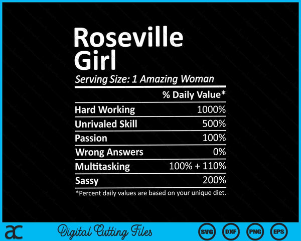 Roseville Girl CA California  Funny City Home Roots SVG PNG Cutting Printable Files