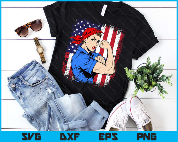 Rosie The Riveter Feminist Patriotic USA Flag 4th of July SVG PNG Digital Printable Files