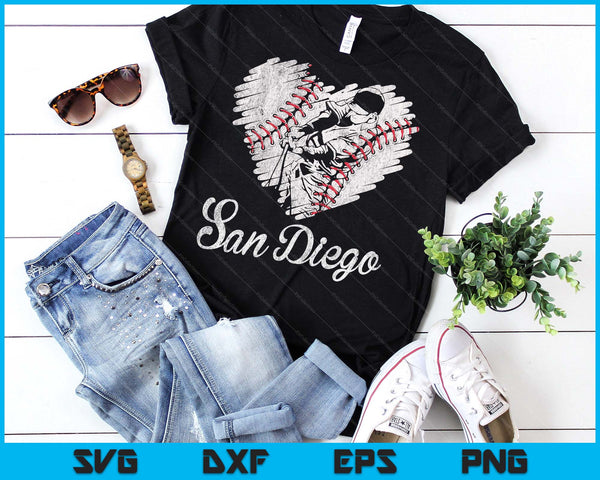 San Diego Baseball Heart Distressed Vintage Baseball Fans SVG PNG Digital Printable Files