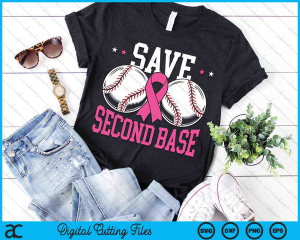 Save Second Base Baseball Player Breast Cancer Awareness SVG PNG Digital Cutting Files