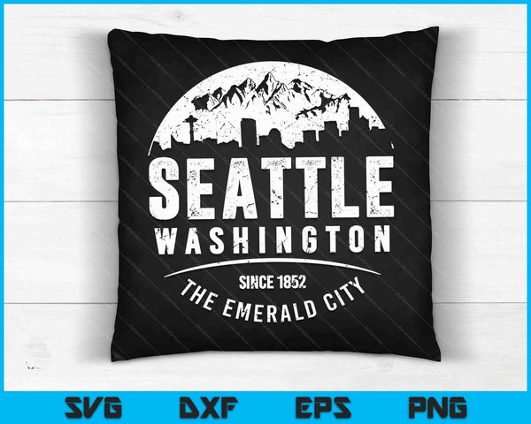 Seattle Washington City Skyline Grunge Art Souvenir SVG PNG Digital Cutting Files
