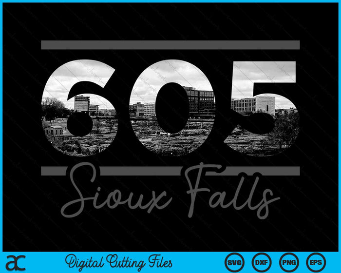 Sioux Falls 605 Netnummer Skyline South Dakota Vintage SVG PNG digitale snijbestanden Sioux Falls 605 Netnummer Skyline South Dakota Vintage SVG PNG digitale snijbestanden