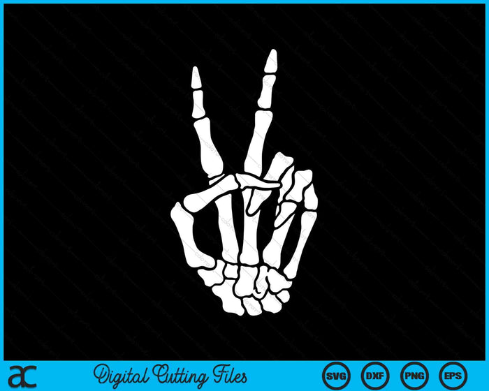 Esqueleto mano signo de paz fresco Halloween Hippie SVG PNG archivos de corte digital Esqueleto mano signo de paz fresco Halloween Hippie SVG PNG archivos de corte digital