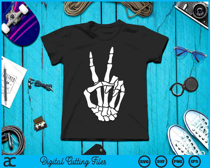 Esqueleto mano signo de paz fresco Halloween Hippie SVG PNG archivos de corte digital Esqueleto mano signo de paz fresco Halloween Hippie SVG PNG archivos de corte digital