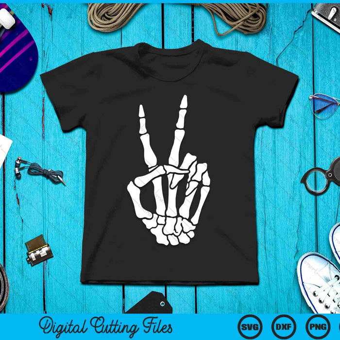 Esqueleto mano signo de paz fresco Halloween Hippie SVG PNG archivos de corte digital Esqueleto mano signo de paz fresco Halloween Hippie SVG PNG archivos de corte digital