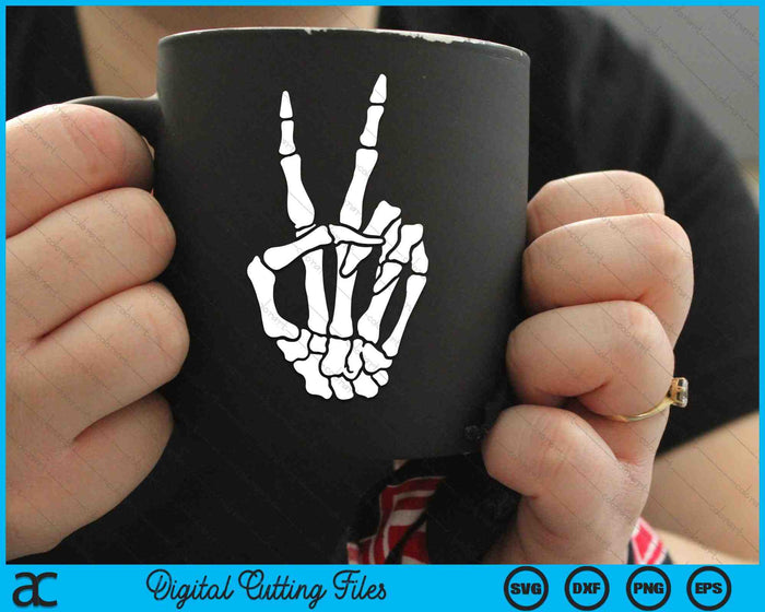 Esqueleto mano signo de paz fresco Halloween Hippie SVG PNG archivos de corte digital Esqueleto mano signo de paz fresco Halloween Hippie SVG PNG archivos de corte digital