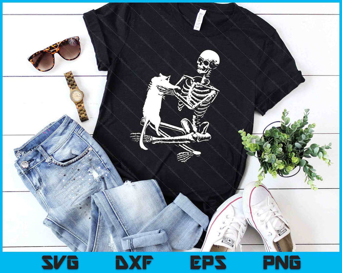 Esqueleto sosteniendo una camisa de gato perezoso disfraz de Halloween cráneo SVG PNG archivo de corte digital Esqueleto sosteniendo una camisa de gato perezoso disfraz de Halloween cráneo SVG PNG archivo de corte digital