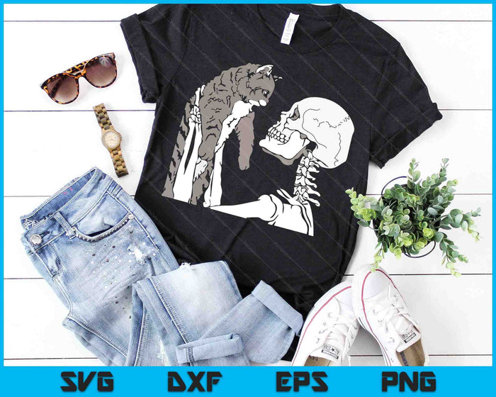 Esqueleto sosteniendo una camisa de gato perezoso disfraz de Halloween cráneo SVG PNG archivo de corte digital Esqueleto sosteniendo una camisa de gato perezoso disfraz de Halloween cráneo SVG PNG archivo de corte digital