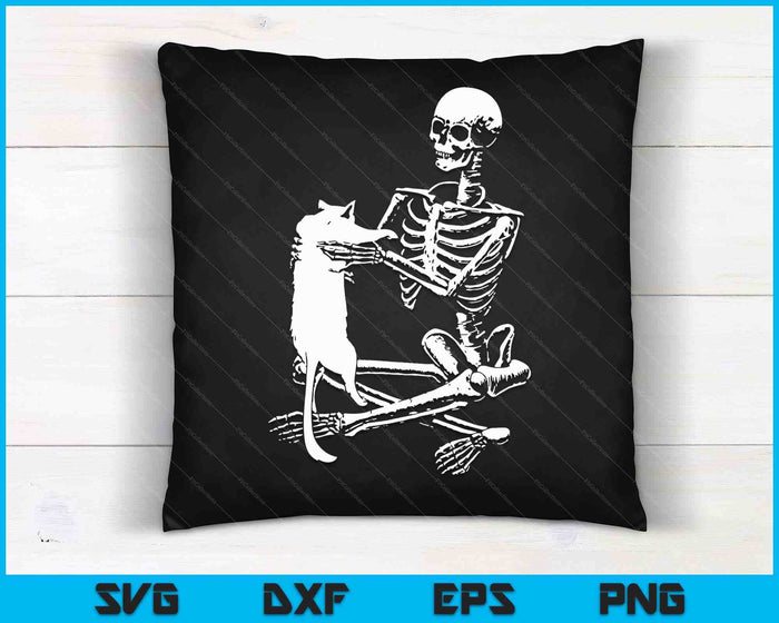 Esqueleto sosteniendo una camisa de gato perezoso disfraz de Halloween cráneo SVG PNG archivo de corte digital Esqueleto sosteniendo una camisa de gato perezoso disfraz de Halloween cráneo SVG PNG archivo de corte digital