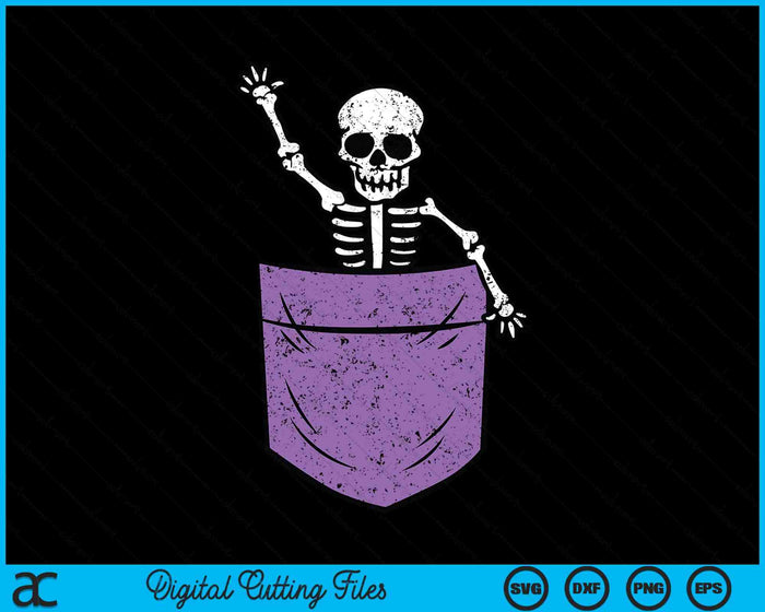 Esqueleto bolsillo Halloween traje divertido cráneo personaje SVG PNG archivos de corte digital Esqueleto bolsillo Halloween traje divertido cráneo personaje SVG PNG archivos de corte digital