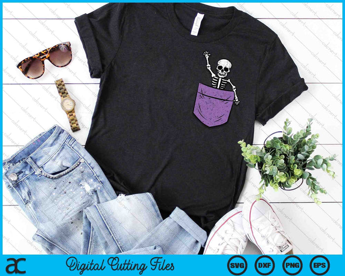 Esqueleto bolsillo Halloween traje divertido cráneo personaje SVG PNG archivos de corte digital Esqueleto bolsillo Halloween traje divertido cráneo personaje SVG PNG archivos de corte digital