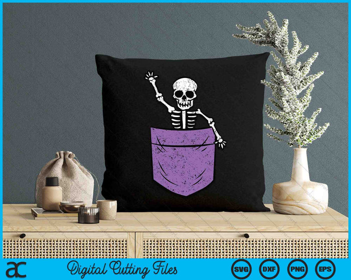 Esqueleto bolsillo Halloween traje divertido cráneo personaje SVG PNG archivos de corte digital Esqueleto bolsillo Halloween traje divertido cráneo personaje SVG PNG archivos de corte digital