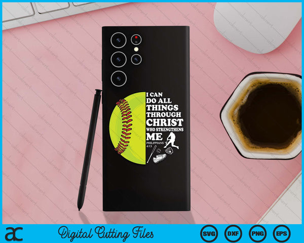 Softball Bible Verse Christian Sayings Philippians 4:13 Case SVG PNG Digital Cutting Files