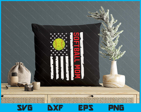 Softball Mom USA American Flag Patriotic Mom 4th of July SVG PNG Digital Printable Files