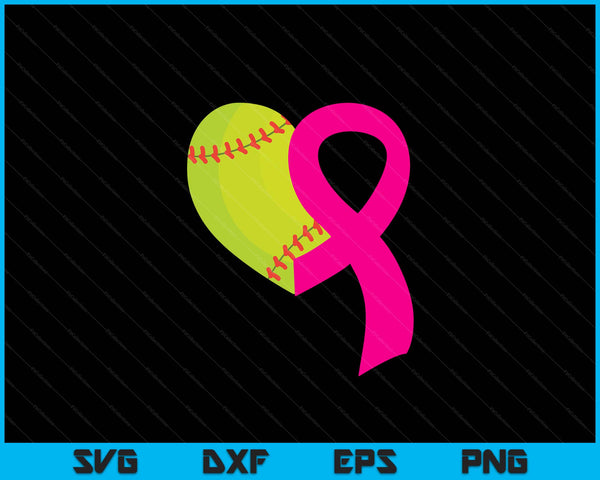 Softball Pink Ribbon Heart Cool Breast Cancer Awareness Gifts SVG PNG Cutting Printable Files
