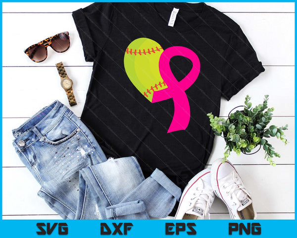 Softball Pink Ribbon Heart Cool Breast Cancer Awareness Gifts SVG PNG Cutting Printable Files