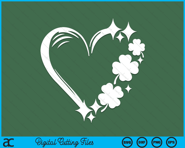 St Patrick's Day Lucky Four Leaf Clover Irish Shamrock Heart SVG PNG Digital Printable Files