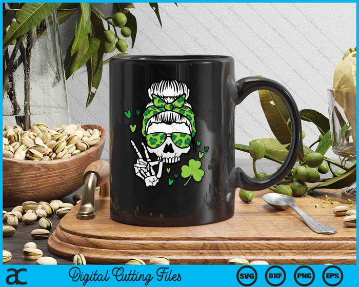 St Patricks Day Skull Messy Bun Saint Pattys Paddys SVG PNG Digital Printable Files St Patricks Day Skull Messy Bun Saint Pattys Paddys SVG PNG Digital Printable Files