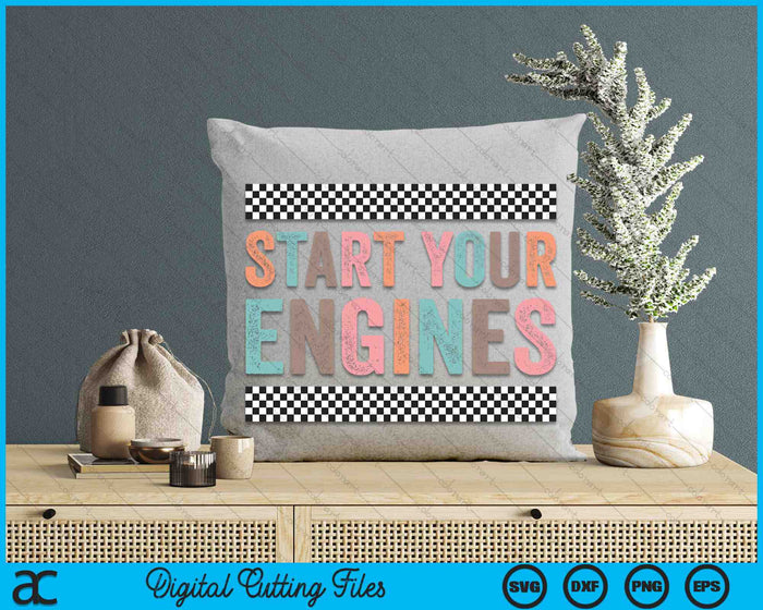 Start Your Engines Vintage Retro Checkered Flag Racing Car SVG PNG Digital Cutting Files Start Your Engines Vintage Retro Checkered Flag Racing Car SVG PNG Digital Cutting Files