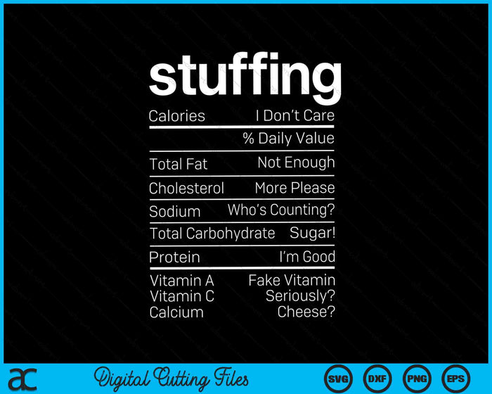 Stuffing Nutrition Facts Thanksgiving Nutrition Facts SVG PNG Digital Cutting Files