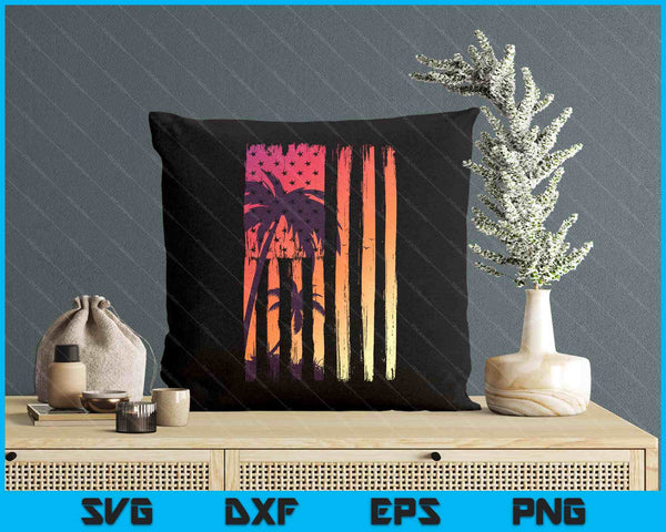 Summer Sunset Palm Trees American Flag Cool Spring Beach SVG PNG Digital Printable Files