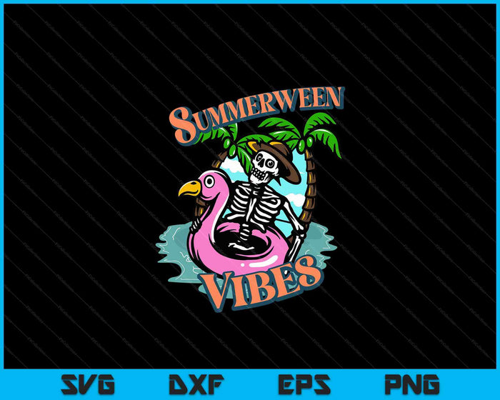Summerween Vibes Skeleton Flamingo Float Summer Halloween SVG PNG Digital Cutting Files Summerween Vibes Skeleton Flamingo Float Summer Halloween SVG PNG Digital Cutting Files