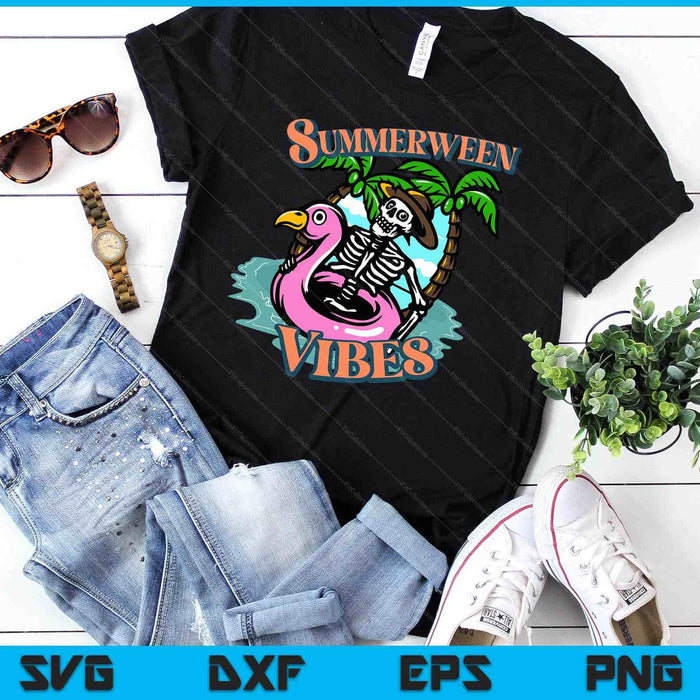 Summerween Vibes Skeleton Flamingo Float Summer Halloween SVG PNG Digital Cutting Files Summerween Vibes Skeleton Flamingo Float Summer Halloween SVG PNG Digital Cutting Files