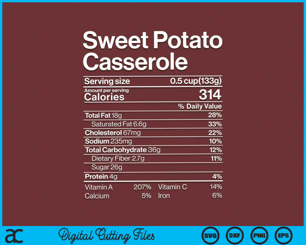 Sweet Potato Casserole Nutrition Facts Thanksgiving SVG Cutting Files