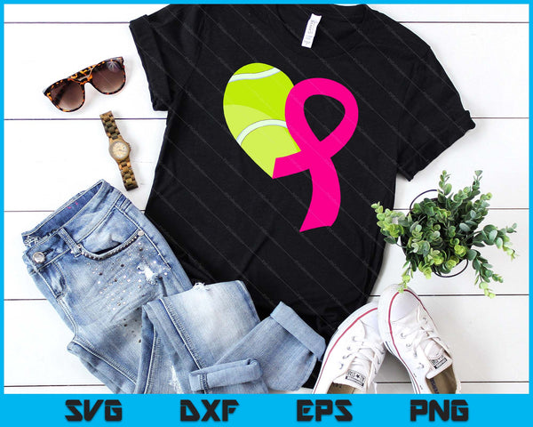 Tennis Pink Ribbon Heart Cool Breast Cancer Awareness Gifts SVG PNG Cutting Printable Files