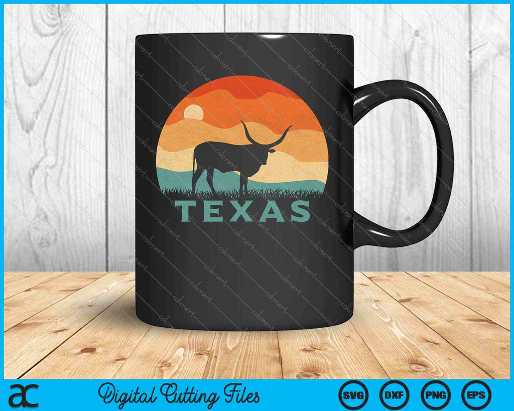 Texas Longhorn Cow Vintage Texan Cattle Herd Retro Lone Star SVG PNG