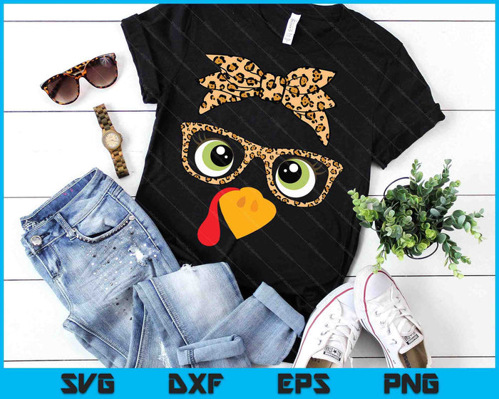 Thanksgiving Turkey Face Leopard Print Glasses Women Girls SVG PNG Digital Printable Files Thanksgiving Turkey Face Leopard Print Glasses Women Girls SVG PNG Digital Printable Files