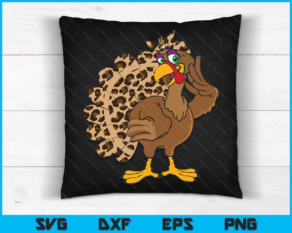 Thanksgiving Turkey Women Girl Leopard Print Autumn Fall SVG PNG Digital Cutting Files
