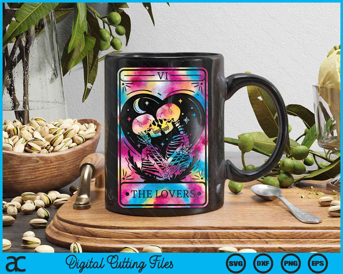 The Lovers Tarot Card Goth Tie Dye Kissing Lesbian Skeletons SVG PNG Digital Cutting Files