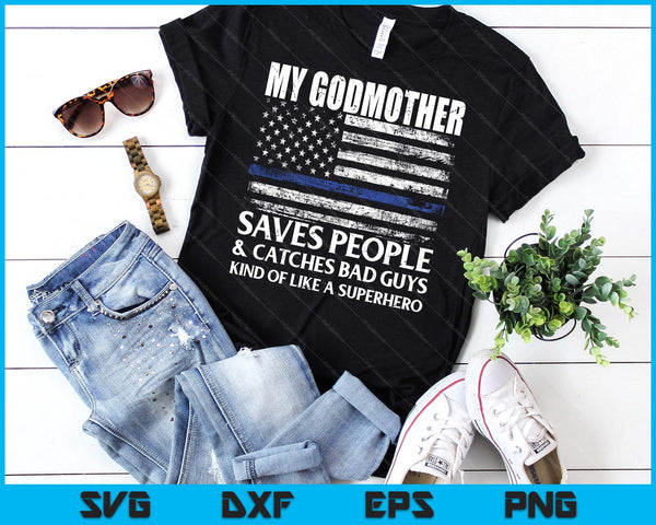 Thin Blue Line Police Officer Godmother SVG PNG Digital Cutting Files