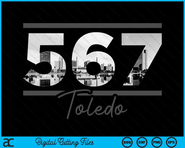 Toledo 567 Area Code Skyline Ohio Vintage SVG PNG Digital Cutting Files