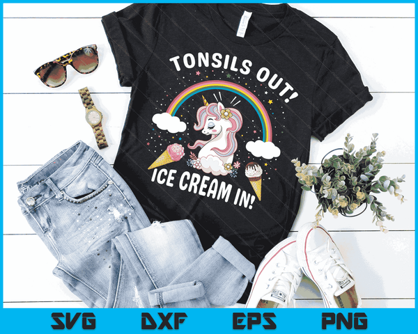 Tonsils Out Ice Cream In Post Surgery Unicorn Get Well Gift SVG PNG Digital Cutting Files